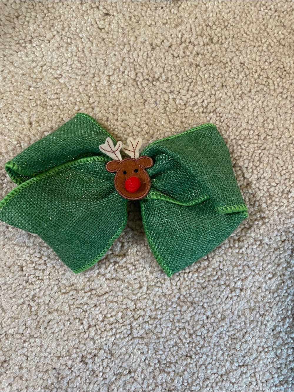 Kids Green Holiday Reindeer Bow Hair Clip